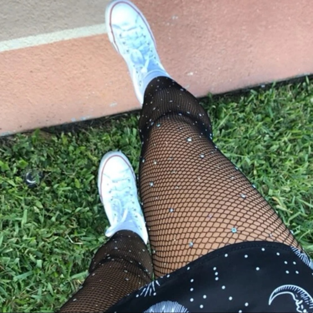 Fashionable Rhinestone Mesh Black Tights - Picture 6 of 7